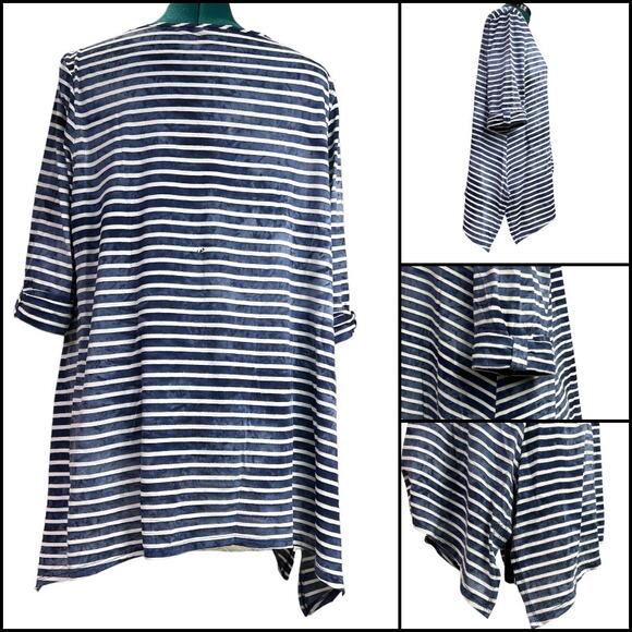 New Directions Woman Tie Dye 3/4 Sleeves Asymmetrical Tunic Plus Size 3X V-Neck - Picture 2 of 15